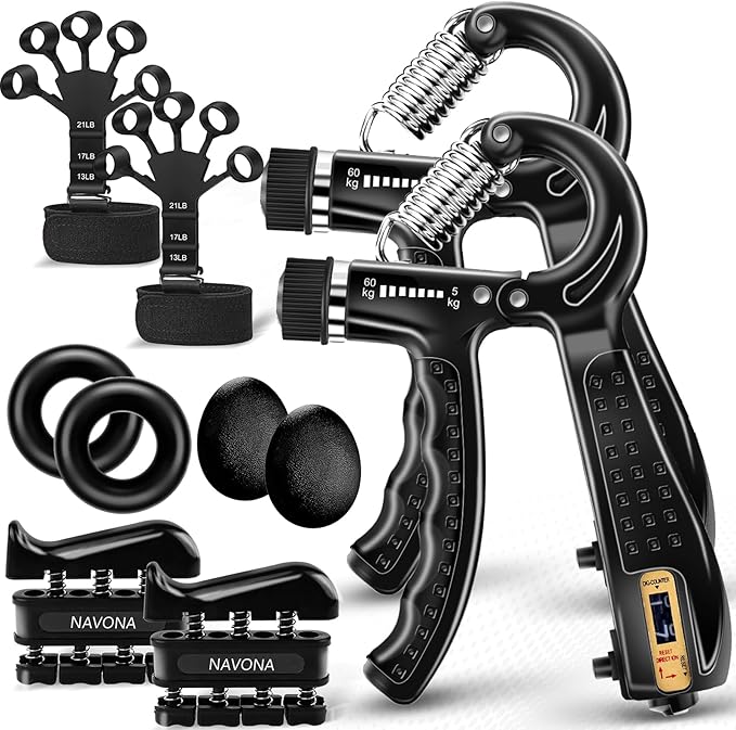 10 PCS Grip Strength Trainer Kit, Hand Gripper Strengthener, Forearm Strengthener, Finger Strengthener, Finger Exerciser, Stress Relief Ball,Forearm Workout Ring for Muscle Building and Injury Recover