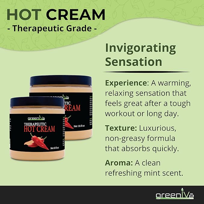 GreenIVe Hot Cream Massage Lotion for Joints Muscles and Skin Tighting Wraps Hot & Cold Sensation Bulk Jar (16oz Jar)