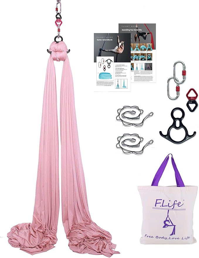 F.Life Aerial Silk 10 Yards Kit Durable Aerial Yoga Hammock with Hardware & Guide Aerial Swing for Acrobatic Flying Yoga