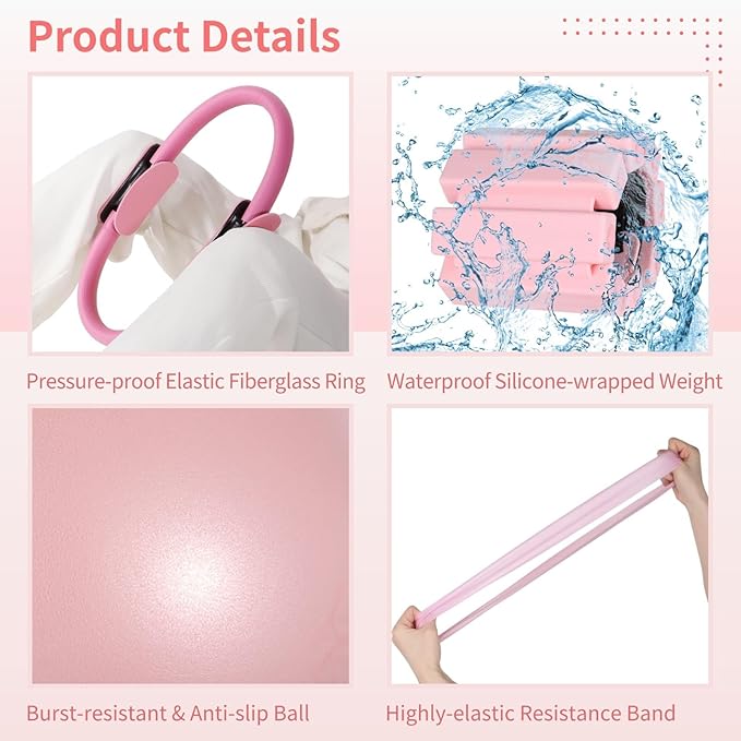 Home Workout Pilates Kit for Women, Including Pilates Ring Set, Pilates Ball, Ankle Wrist Weights, Resistance Bands, Yoga Full Body Training and Tape Measure