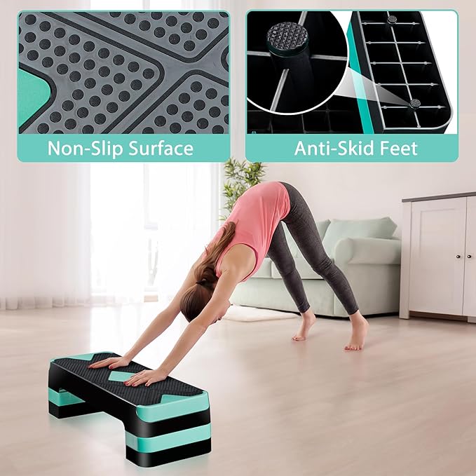 HomGarden Adjustable Workout Aerobic Stepper in Fitness & Exercise Step Platform Trainer Stepper w/Risers Adjust 4"-6''-8''