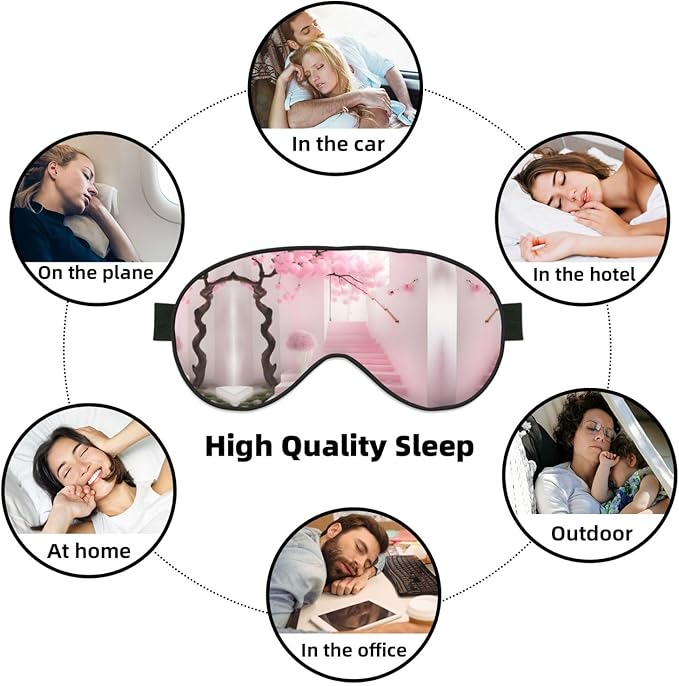Pink Cherry Blossom Staircase Head-Mounted Double-Sided Light-Blocking Sleeping Eye mask to Protect Eyes and Relieve Eye Fatigue