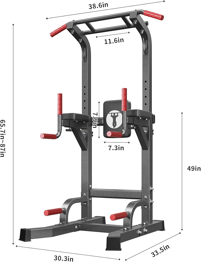 SogesPower Multi-Function Power Tower Pull Up Bar Station Pull Up Dip Station for Home Gym, 10-Level Adjustable Height Pull Up Bar Stand Dip Bar Strength Training Workout Equipment