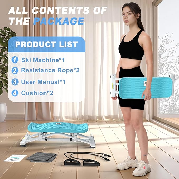 Balancing Machine for Full Body Workout，Simulated Ski Full Body Cardio Workout Equipment，Sliding Ski Simulator with Resistance Bands，Portable Twist Balance Trainer Featuring LCD Display
