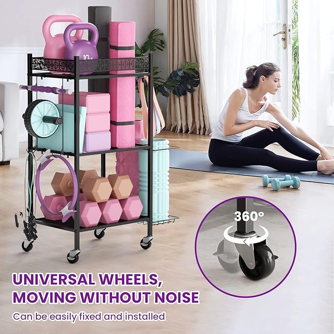 Yoga Mat Storage Rack, Home Gym Storage Rack, VOPEAK Workout Storage for Yoga Mat, Foam Roller, Gym Organizer Gym Equipment Storage for Home Exercise and Fitness Gear