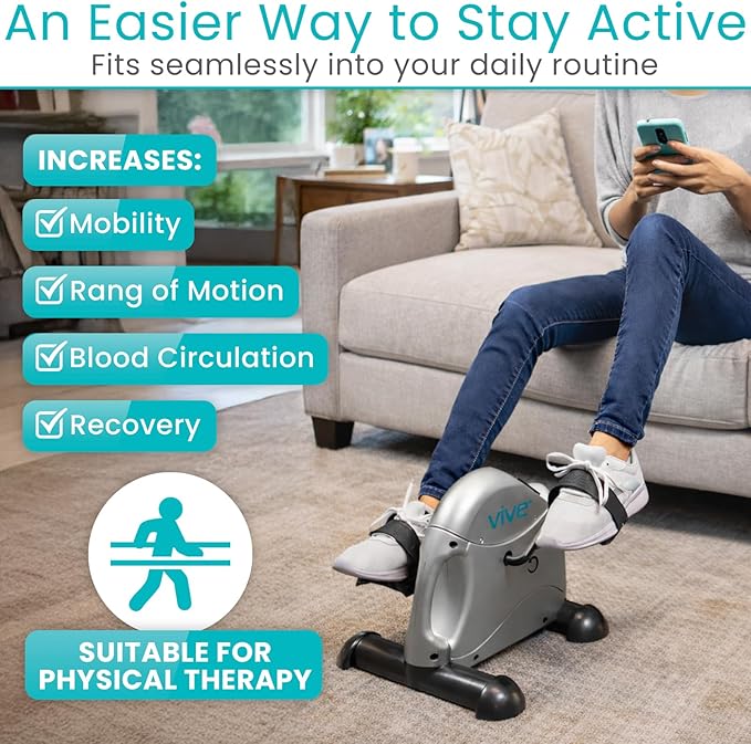 Vive Under Desk Bike Pedal Exerciser - Stationary Exercise Leg Peddler - Low Impact, Portable Mini Cycle Bike for Under Your Office Desk - For Arm or Foot - Small, Sit-Down Recumbent Equipment Machine