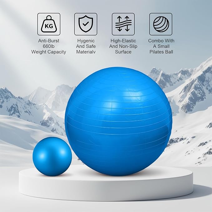 2PCS Yoga Ball, 25Inch Thicked Anti-Burst Exercise Balls for Workout Stretching Stability, Non-Slip Balance Ball Equipment for Women Pilates Physical Therapy Pregnancy Labor Birthing Fitness