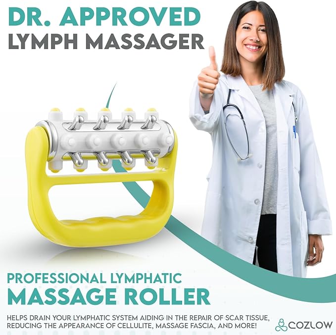 COZLOW - MyoRelease Lymphatic Drainage Massager - Yellow - Handheld Fascia Release + Scar Tissue Massage Roller for Shoulder, Neck, Belly, Thigh, Leg, Back, Glutes - Helps Reduce Cellulite Appearance