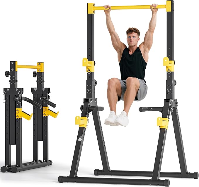 SogesPower Power Tower Pull Up Bar Station, Foldable Pull Up Dip Station Free Standing for Home Gym,Adjustable Pull Up Bar Stand Dip Bar Strength Training Workout Equipment,Triangular Design