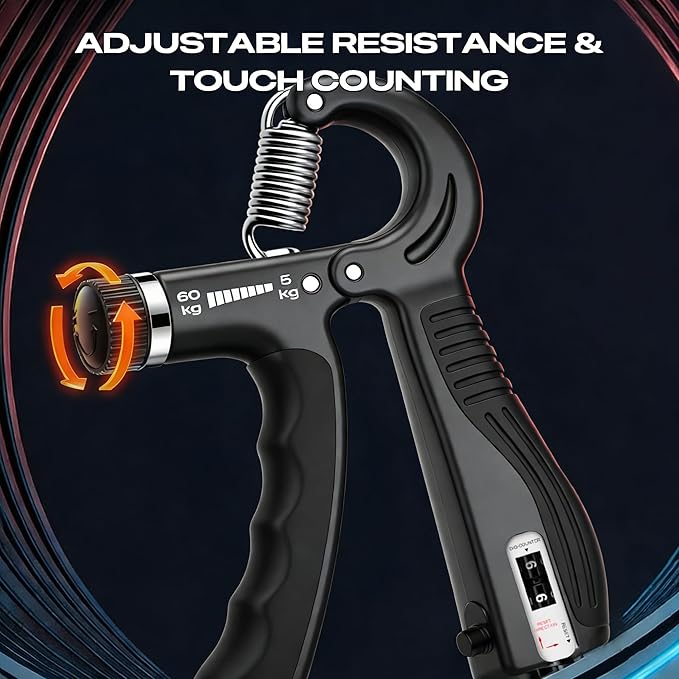Grip Strength Trainer - Adjustable Resistance 11-132lbs/5-60kg Hand Gripper & Forearm Strengthener Device with Smart Counter for Sports & Rehab
