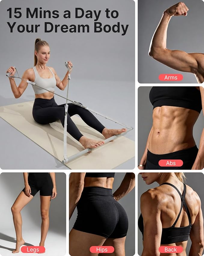 YOTTOY Pilates Bar Kit with Resistance Bands - 3-Bar Pilates Workout Equipment for Legs, Hips, Waist & Arms Workout, Portable Home Gym Exercise Equipment for Women & Men