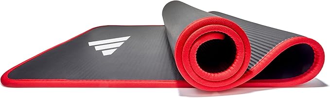 adidas 10mm Extra Thick Training Mat with Carrying Strap and Non-Slip Textured Base - Cushioned Workout Mat for Home Gym, Floor Workouts, and Intense Exercises - Portable and Durable