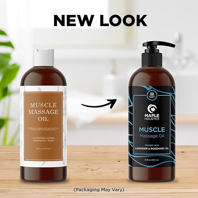 Sore Muscle Massage Oil for Body - Relaxing Therapy with Lavender and Rosemary Oils for Muscle Relief - Gentle Warming for Pro or Home Use (16oz) (Pack of 2)