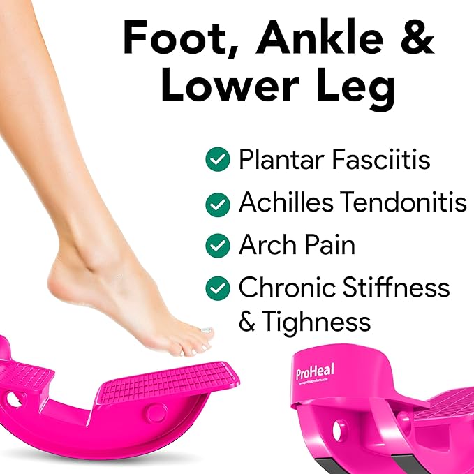 ProHeal Foot Rocker Calf Stretcher with Spiked Ball Massager - for Plantar Fasciitis, Achilles Tendonitis - Calf, Foot, Heel, and Ankle Stretcher - Lower Leg Pain Relief - Blue with Yellow Ball