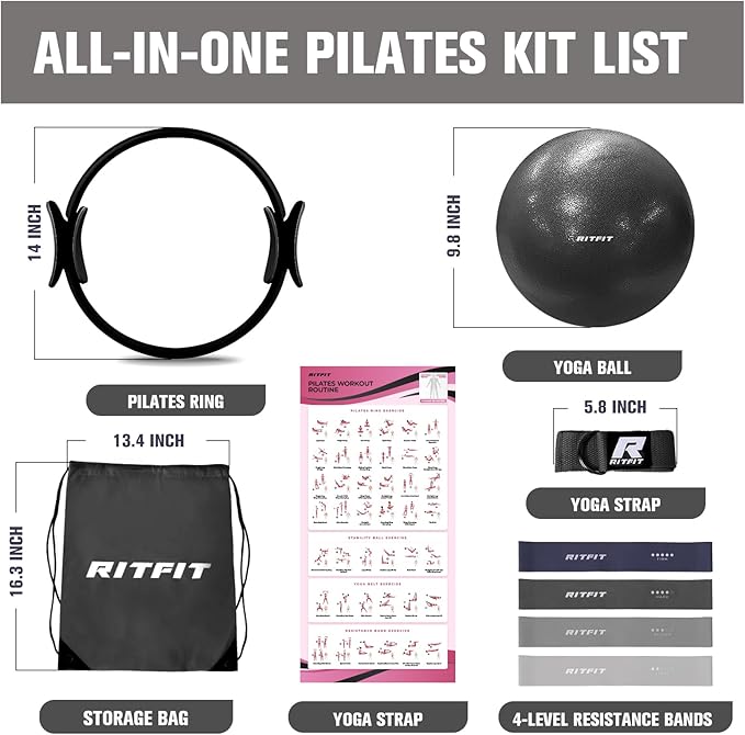 RitFit Pilates Ring Circle - 14 Inch Magic Fitness Circle for Toning Inner & Outer Thighs, Bonus Workout Guide Included