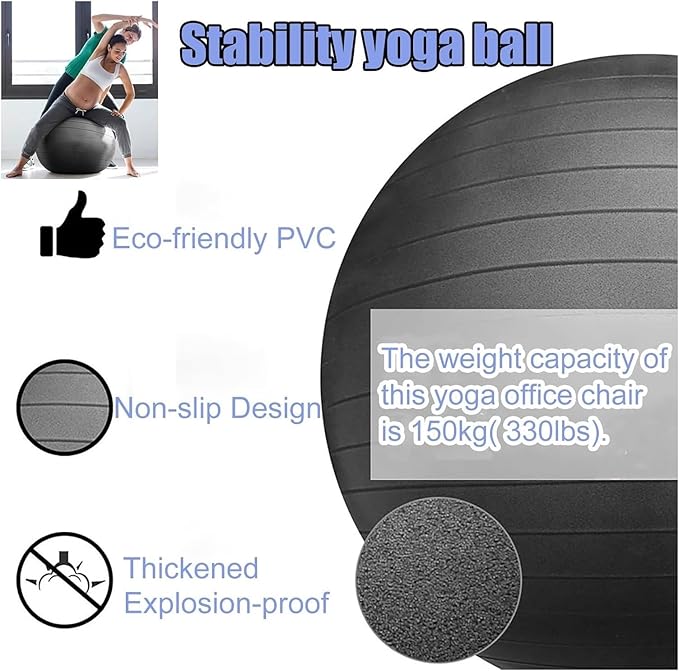 Yoga Ball Chair,Yoga Ball，Exercise Ball, Yoga Ball Chair Office Desk Chair with Anti Burst Ball Balance Ball Chair for Home Gym Ergonomic Exercise Ball Seat for Back Pain