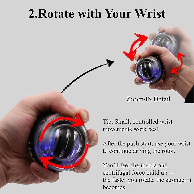 Torque Ball Auto-Start Gyro Ball – Easy Wrist Exercise Ball for Hand Grip, Finger Coordination & Forearm Training (Great for Seniors & Beginners)