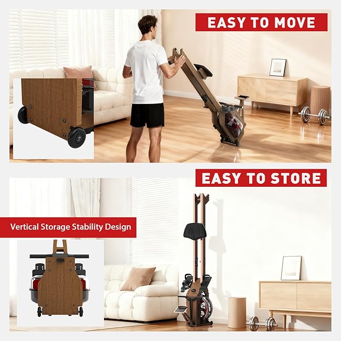 Water Rowing Machines for Home Use, Rower Machine with Smart Electronic Knob,Wooden Row Machine with LCD Monitor & Comfortable Seat, Bluetooth App Compatible for Home Gym Exercise 300 LBS