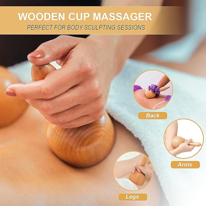 6-in-1 Wood Therapy Massage Tools with a Poly Bag – Lymphatic Drainage Massage Tools for Body Sculpting, Anti-Cellulite & Muscle Relaxation – Wooden Maderoterapia Kit for Face & Body Care