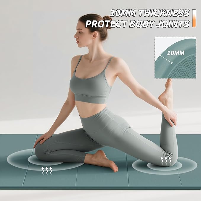 Foldable Fitness Yoga Mat | 2/5" (10MM) Extra Thick | SGS Certified Non-Slip TPE | 75x26" Extra Long-Wide | Portable & Easy Store | for Yoga, Pilates, Home Gym & Full-Body Workouts