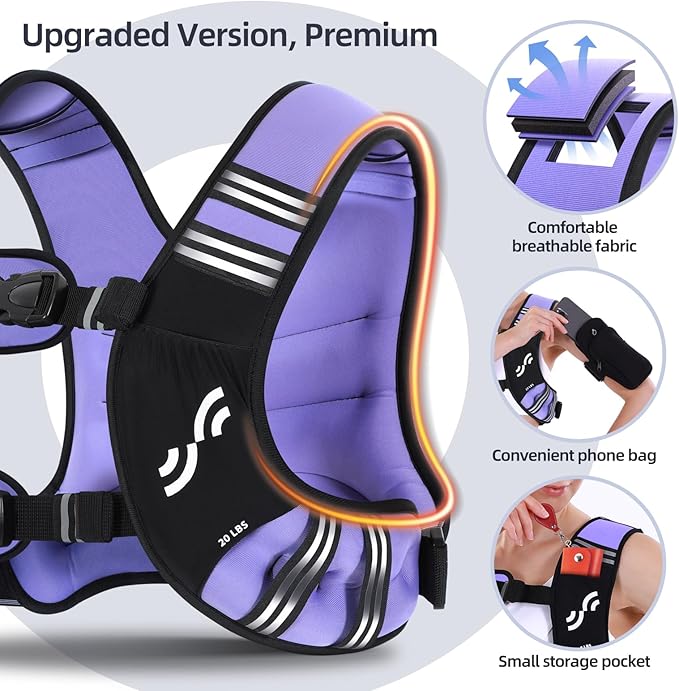 Sportneer Weighted Vest Woman: 8lb/12lb/15lb/20lb/25lb Weight Vest for Walking with Phone Bag, Adjustable Women Weighted Vest for Running Rucking Vest for Jogging Strength Training Weight Loss