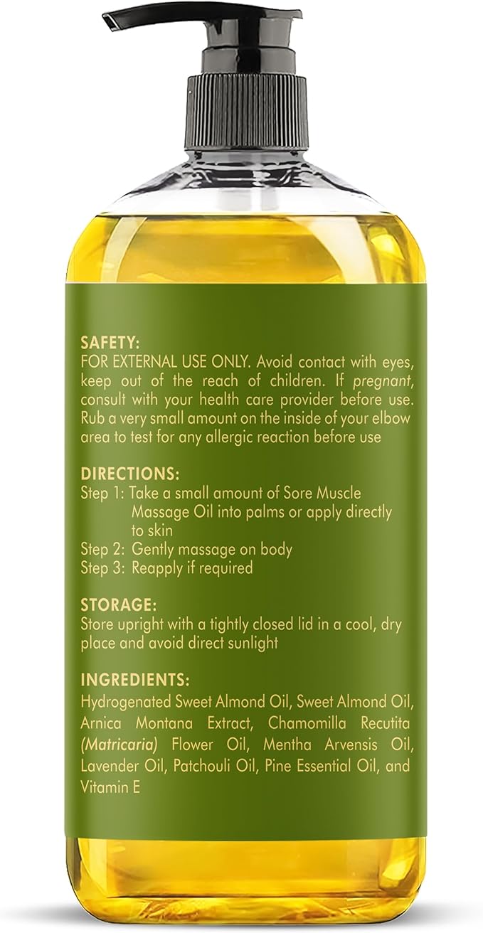 MAJESTIC PURE Arnica Sore Muscle Massage Oil for Massage Therapy - Refreshing and Relaxing - Natural Oils with Lavender & Chamomile Essential Oils - All Skin Types - Men & Women Massage Lotion-8 fl oz