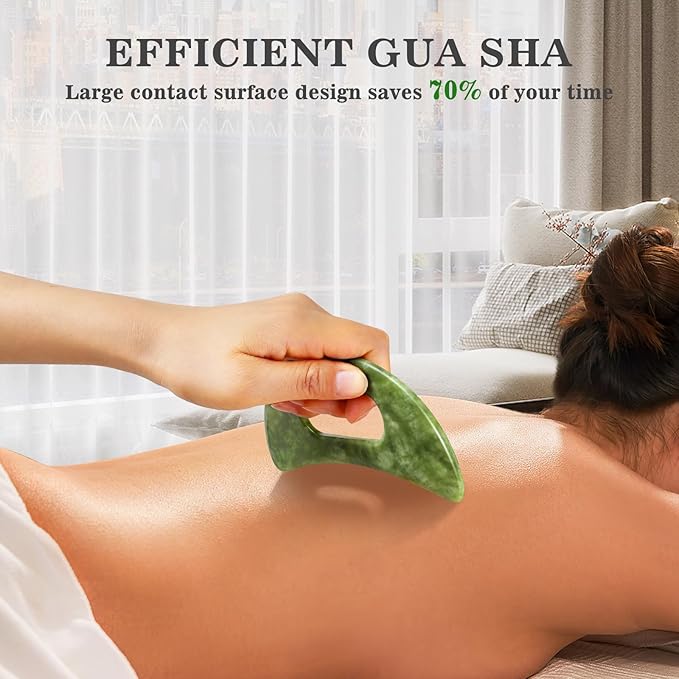 3 in 1 Jade Stone Gua Sha Massage Tool, Large Guasha Muscle Scraper Tools Set with Handle Muscle Scraping Massage Tools Anti Cellulite Spa Acupuncture Tools for Back Neck Leg Lymphatic Drainage