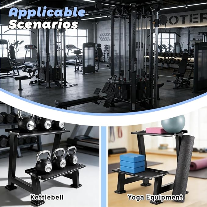 2 Tiers Kettlebell Storage Rack,Weight Rack for Home Gym Dumbbells with Anti Slip mats,Kettlebell Rack for Home Gym for Storing Kettlebells,Dumbbells,and Other Fitness Equipment