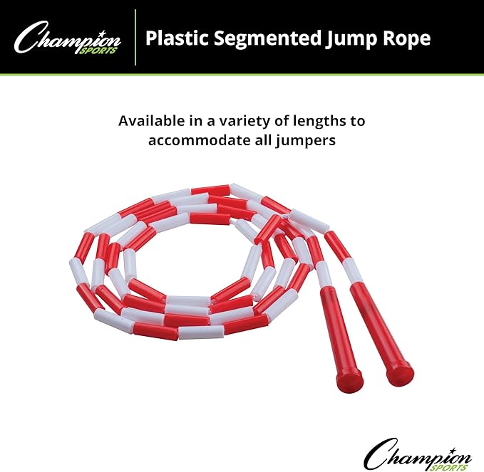 Champion Sports Plastic Segmented Jump Ropes – 7 to 16 ft Lengths – Fun, Durable Ropes for All Ages, Available in Multiple Color Options, Great for Cardiovascular Fitness & Rhythm