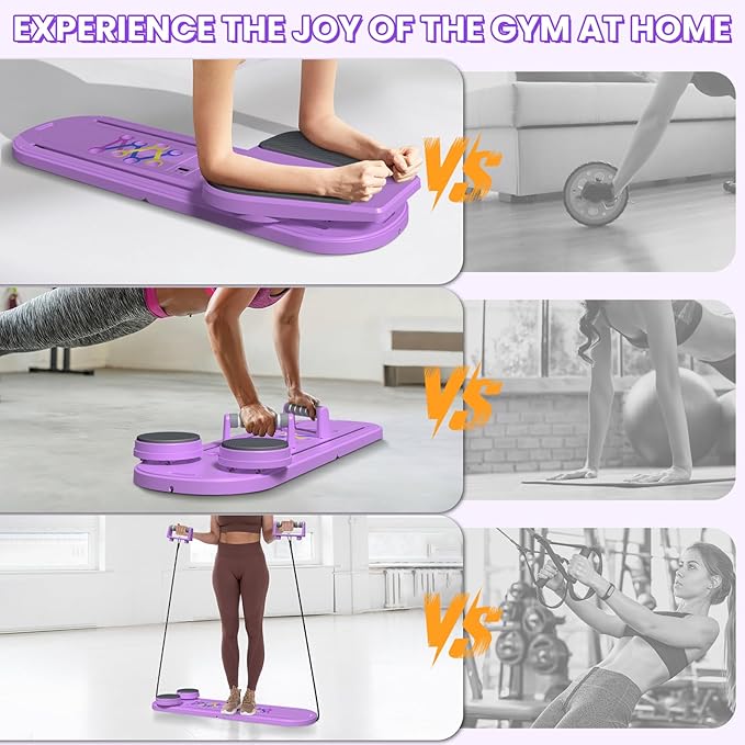 Portable Pilates Reformer Board, Professional Foldable Multi-Purpose Pilates Board for Full Body Workout, Home Pilates Training Equipment Sliding Board, ‌Lavender Purple