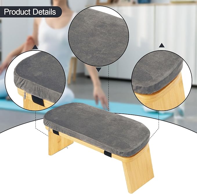 Meditation Bench, Kneeling Stool Chair with Soft Cushion for Extended Practice Folding Wood Prayer Bench, Prayer Stool, Gray