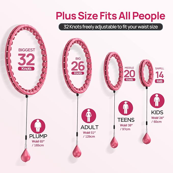 Weighted Exercise Hoop Plus Size, 32 Detachable Knots for Adults & Beginners, 2 in 1 Abdomen Fitness Massage Non Fall Smart Hooola Hoop with Auto Spinning Ball