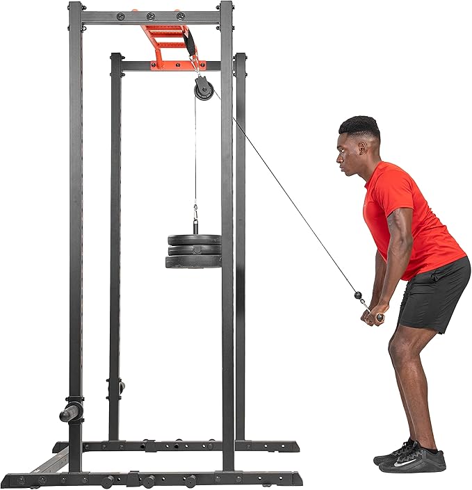 Sunny Health & Fitness Power Cage Squat Rack Upgrade Attachments, Dip Bar, Plate Bar Holder, Belt Squat, J Hook, Lat, Adapter, U Ring, Pull Up Bar, Landmine, Captain's Chair, Tricep Rope For Home Gym