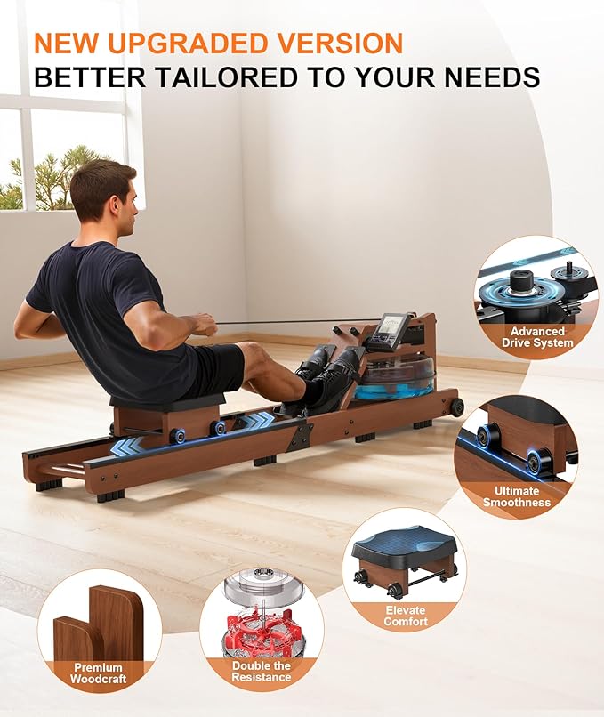 2026update Magnetic Rowing Machines for Home,Rower Machine with 16 Levels,Powerful Silent Magnetic Resistance,350lbs Weight Capacity,LCD Monitor,Silent Rail System,Row Machine for Home Gym Exercise