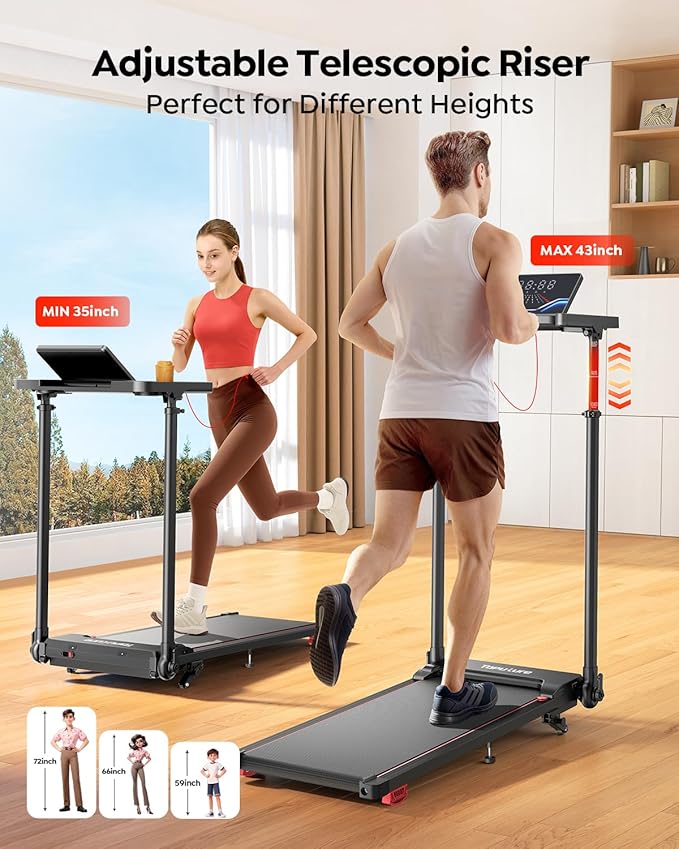 Walking Pad Treadmill with Incline 10%, Foldable Treadmill with Adjustable Handle Bar for Home, Portable Walking Pad with Desk Treadmills with App, Remote Control & LED Display