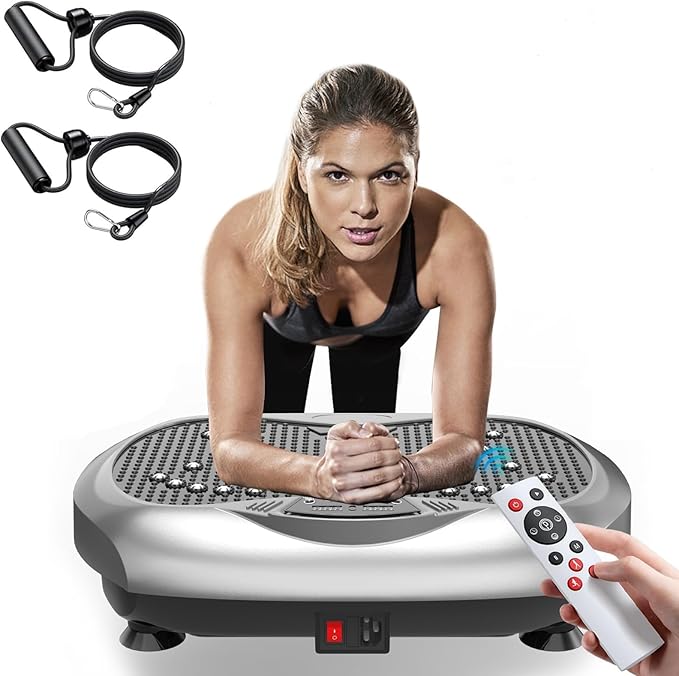 Vibration Plate Exercise Machine - Whole Body Workout Vibration Platform Lymphatic Drainage Machine for Weight Loss Home Fitness with Resistance Bands Remote