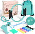 Home Pilates Essentials Kit for Women - Complete Pink Equipment Set with 9 Inch Yoga Ball, Figure 8 Resistance Band, Bands & Accessories, Ring for Beginners Workouts