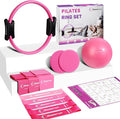 Pilates Ring Set Exercise Equipment, with Exercise Resistance Bands Set, Pilates Ball, Sliding Disks. Portable Home Gym - with Fitness Guide Poster