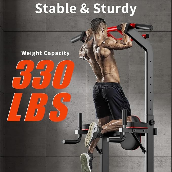 SogesHome Pull Up Bar and Dip Station, Heavy Duty Adjustable Home Gym Equipment for Strength Training, Multifunctional Workout Bar with Resistance Bands – Full Body & Core Exercise