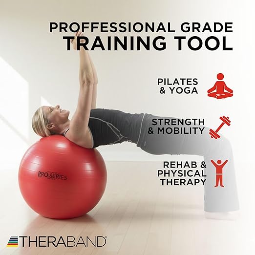 THERABAND Pro Series Exercise Ball, 22" Red Stability Ball for 5'1"–5'6" Users, Anti-Burst Yoga & Pilates Ball, Balance & Core Trainer, For Athletes Fitness at Gym & Home
