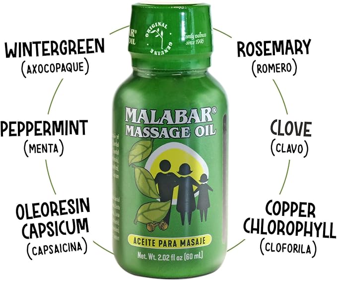 Malabar Massage Oil - 60ml, Muscle Comfort Formula with Malabar Axocopaque, Clove, Mint for Stress Relief