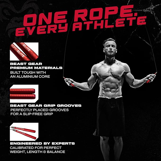 Beast Gear Jump Rope, Jump Ropes for Fitness, Premium Aluminium Skipping Rope for Men Women - Boxing, MMA, HIIT, Strength Training & Double Unders