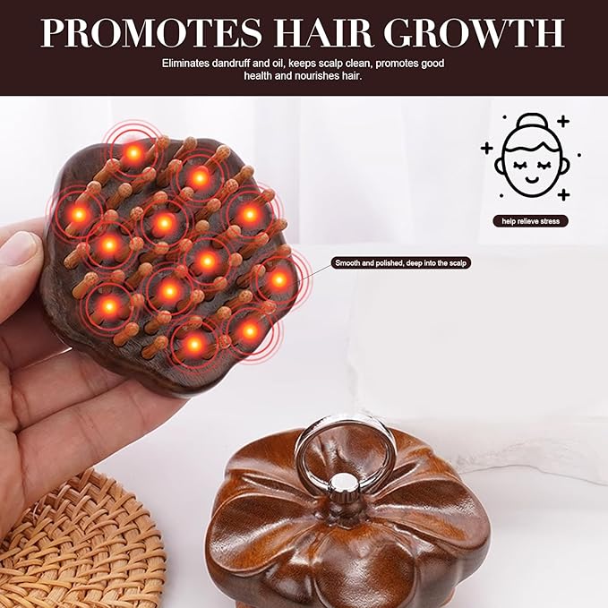 Wooden Scalp Massager for Hair Growth Support, Bamboo Scalp Massager Brush for Head Relaxation, Scalp Stimulation & Hair Oil Distribution, Natural Wooden Massager for Face and Body Care