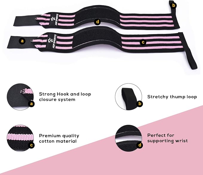 AQF Wrist Wraps for Weightlifting - USPA & IPL Approved 18" Gym Wrist Support with Thumb Loop - Heavy Duty Lifting Wrist Straps for Fitness, Workout, Powerlifting, & Bodybuilding (Pair)