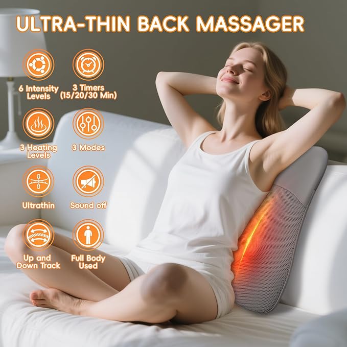 Back Massager, Rolling Up and Down Back Massager with Heat, Back Massage 4D Kneading for Pain Relief Deep Tissue, Ultrathin Shoulder Massager Mother's Day Gifts for Women Men Parents, Grey