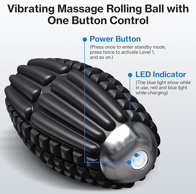 Upgraded Vibrating Massage Ball,4-Speed with Rechargeable,Trigger Point Myofascial Massage Roller Ball for Relieving Muscle Pressure, Electric Massager for Fitness/Yoga/Training (Black)