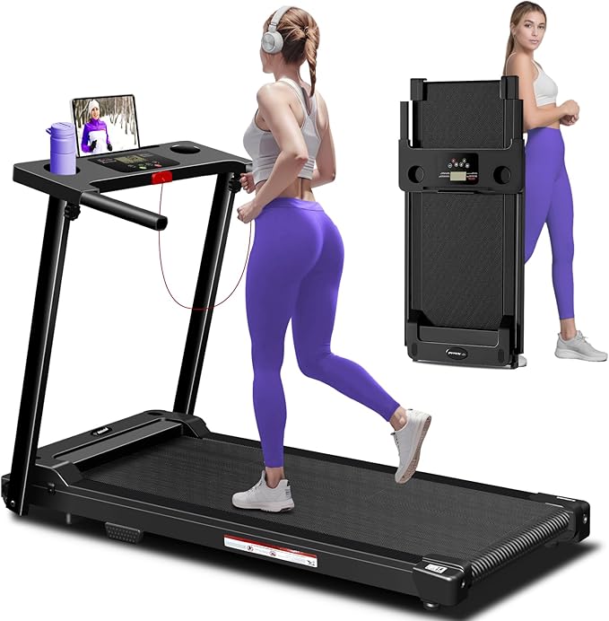 Treadmill with Handles, 2026 Upgraded Small Treadmills Home, Portable Electric Treadmills for Home 300 lbs Capacity,Walking Pad Treadmill,Lightweight Foldable Walking Pad,LED Display(Black)