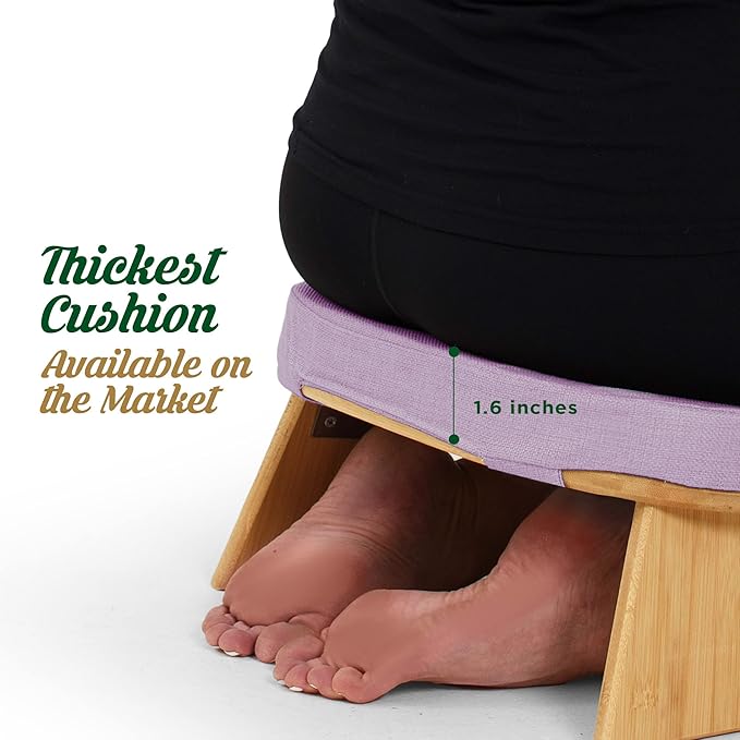 MONK & LLAMA Meditation Bench - Foldable, Ergonomic, Bamboo Kneeling Stool— Perfect Seiza Bench Meditation Stool Chair for Prayer & Travel - Deeper & Enjoyable Sessions