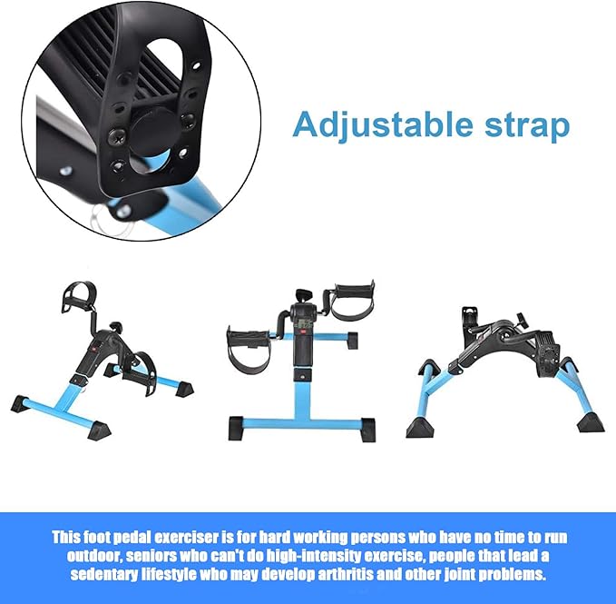 Pedal Exerciser Under Desk Bike with LCD Monitor Resistance for Seniors, Stationary Foldable Mini Exercise Bike Pedals Peddler Exerciser for Arms and Legs for Office or Home (Blue)