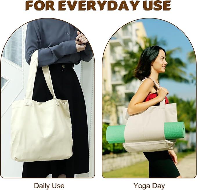 Yoga Mat Carrier, Gym Bag With Yoga Mat Holder, Women Canvas Tote With Shoulder Strap For Pilates, Travel, Office, Sports, Workout And Beach – Inner Zippered Pocket, Fits Standard And Small Mats